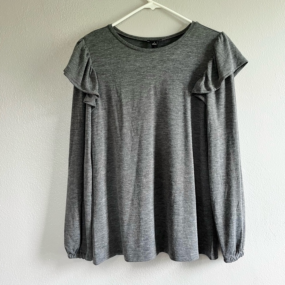 [Ann Taylor Factory] NWT Heather Gray Flutter Sleeve Long Sleeve Shirt